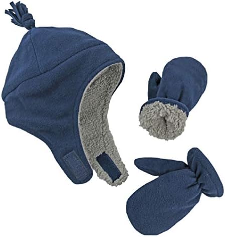 N'Ice Caps Baby Toddler Boys Girls Sherpa Lined Fleece Hat Mitten Winter Set (Navy, 4-7 Years)