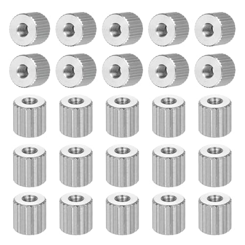 PATIKIL M2 Knurled Thumb Nuts, 25pcs Nickel Plated Female Thread Type Flat Head Through Hole Round Hand Tighten Knob Fasteners Screw Cap Adjust Lock Position, D5mm x H5mm