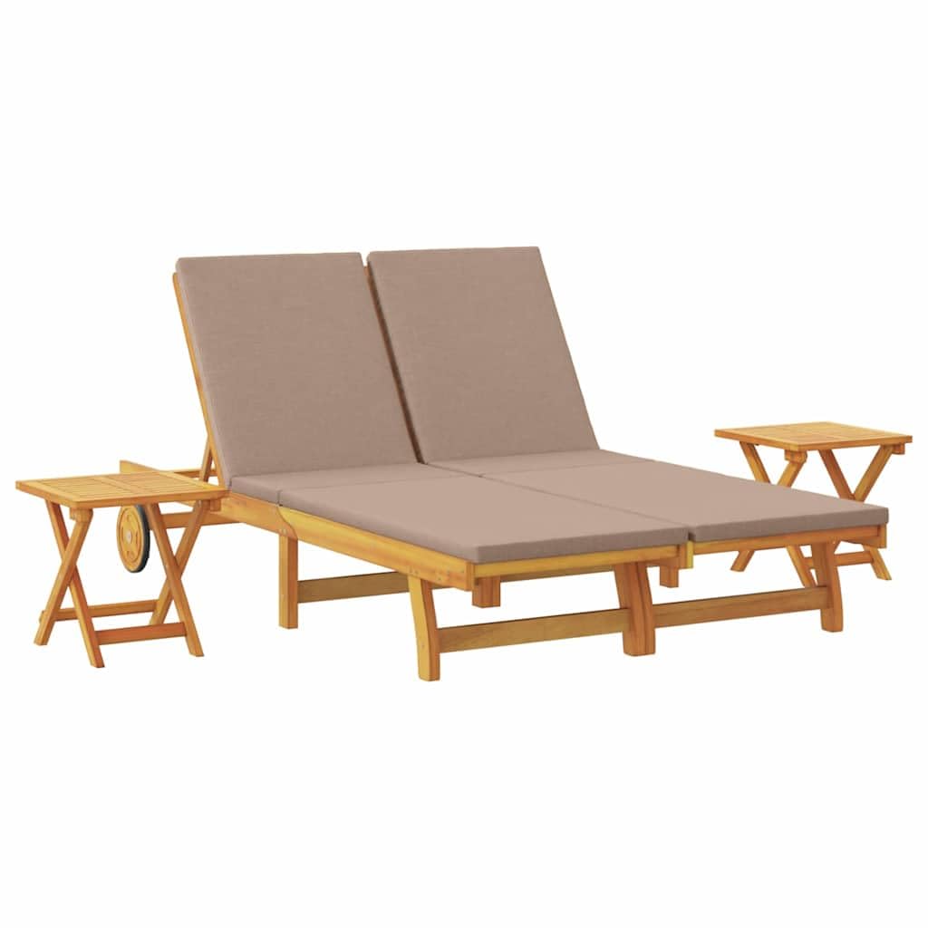 vidaXL Sun Lounger Reclining with Cushion Taupe Solid Acacia Wood, Adjustable Outdoor Lounger, Modern Garden Deck Chair with Multi-Position Backrest, Durable Relaxing Sun Lounging Bed