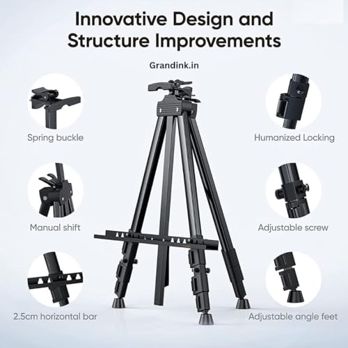 Grandink Portable Lightweight Tripod Easel for Professional Artists, Metal Display Easel Stand with Adjustable Height for Painting, Display and Advertisement Purposes - 5FT(Holds Canvas up to 32 Inch) (Image - 4)