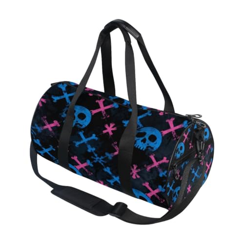 Bolsa de gimnasio redonda y ligera con diseño gótico de huesos cruzados