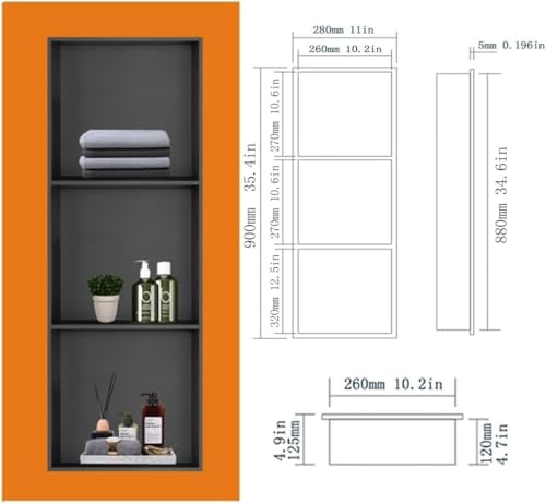 Nicho de ducha de acero inoxidable de pared con tres pisos para champú y tocador 3