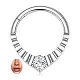 hengkaixuan Anillo de tabique en forma de lágrima de titanio, 16 g, anillo para la nariz, daith, piercing de rook, tragus, snug, hélix, conch, cartílago, pendientes para mujeres con circonita cúbica