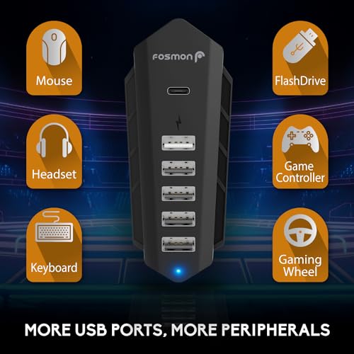 Image of 6-in-1 USB Hub Extender for PS5 Black by FosMon