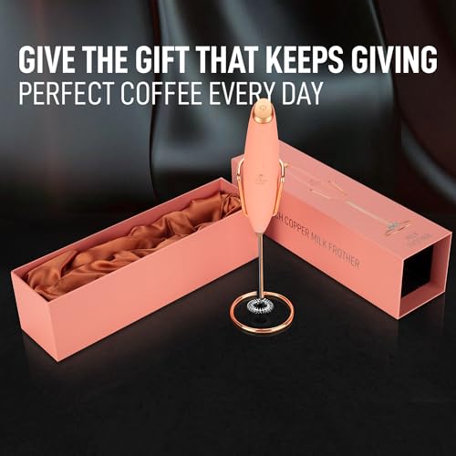 Image of Zulay Kitchen Powerful Milk Frother Wand With Duracell Batteries - Ultra Fast Handheld Drink Mixer - Electric Whisk Foam Maker for Coffee, Lattes, Cappuccino & Matcha - Z1 Motor - Exec Peach Copper