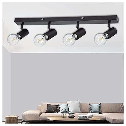 Ketom 4 flammande LED takstrålkastare vridbar E27 LED taklampa LED takstrålkastare inomhus modern svart metall takspotlight, 4-brännare takspot för vardagsrum, sovrum, utan belysningsmedel
