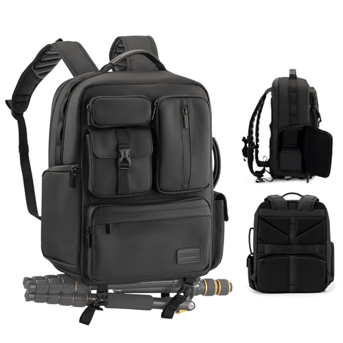Cwatcun Camera Backpack, DSLR/SLR/Mirrorless Camera Bag for Photographers, Waterproof Leather