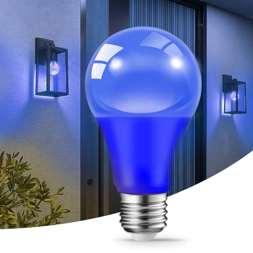 JAHEKS Blue Light Bulbs for Outdoor Porch, 9W(60W Equivalent) E26 Base LED Colored Bulb for Christmas, Halloween,Wedding,Party,Bar,Holiday Lighting,Home Decor, 2-Pack