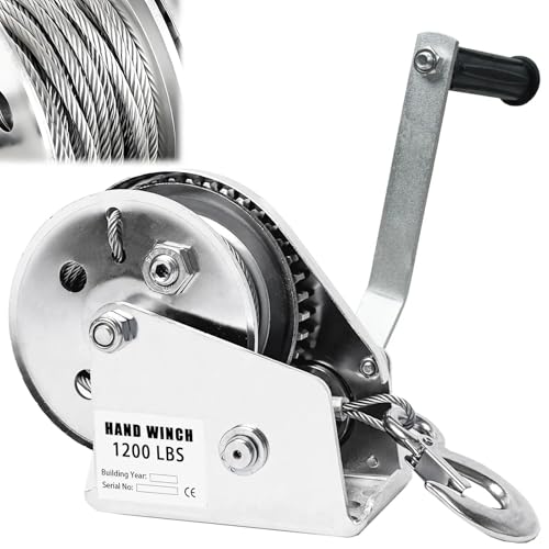 BOVDC Treuil Manuel a Manivelle, 10m Acier inoxydable Treuil Remorque Bateau et Voiture, Palan Manuel à Cliquet avec Frein Automatique, Tire Fort Manuel Forestier pour Traction et Levage(1200lbs)