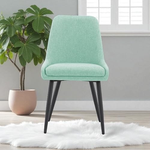 Image of Finch Fox Morris Glam Comfortable Fabric Upholstered Padded Living Room Side Dining Chair for Cafeteria Bedroom, Restaurents, Home, Office with Black Metal Legs in Pista Color (Set of 6)