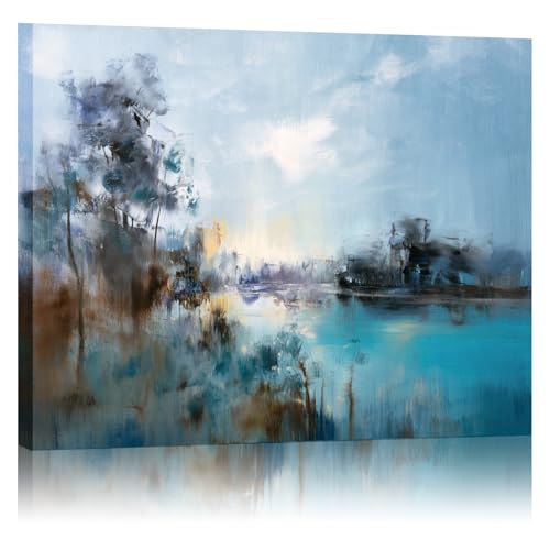 Toile murale paysage naturel abstrait bleu tableau salon moderne