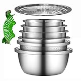 (Upgrade)Multifunctional Stainless Steel Basin Grater - Salad Cutter Bowl-4 in 1 Julienne Slicer, Mu