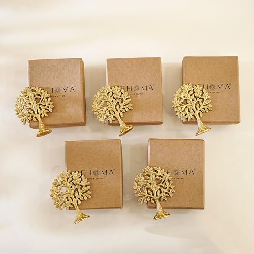 Image of BEHOMA 100% Pure Brass Kalpvriksh Tree with - Set of 5, 8.5 cm | Vastu Brass Tree of Life figurine showpiece - as a collectible display accent (Set of 5, 8.5 cm)