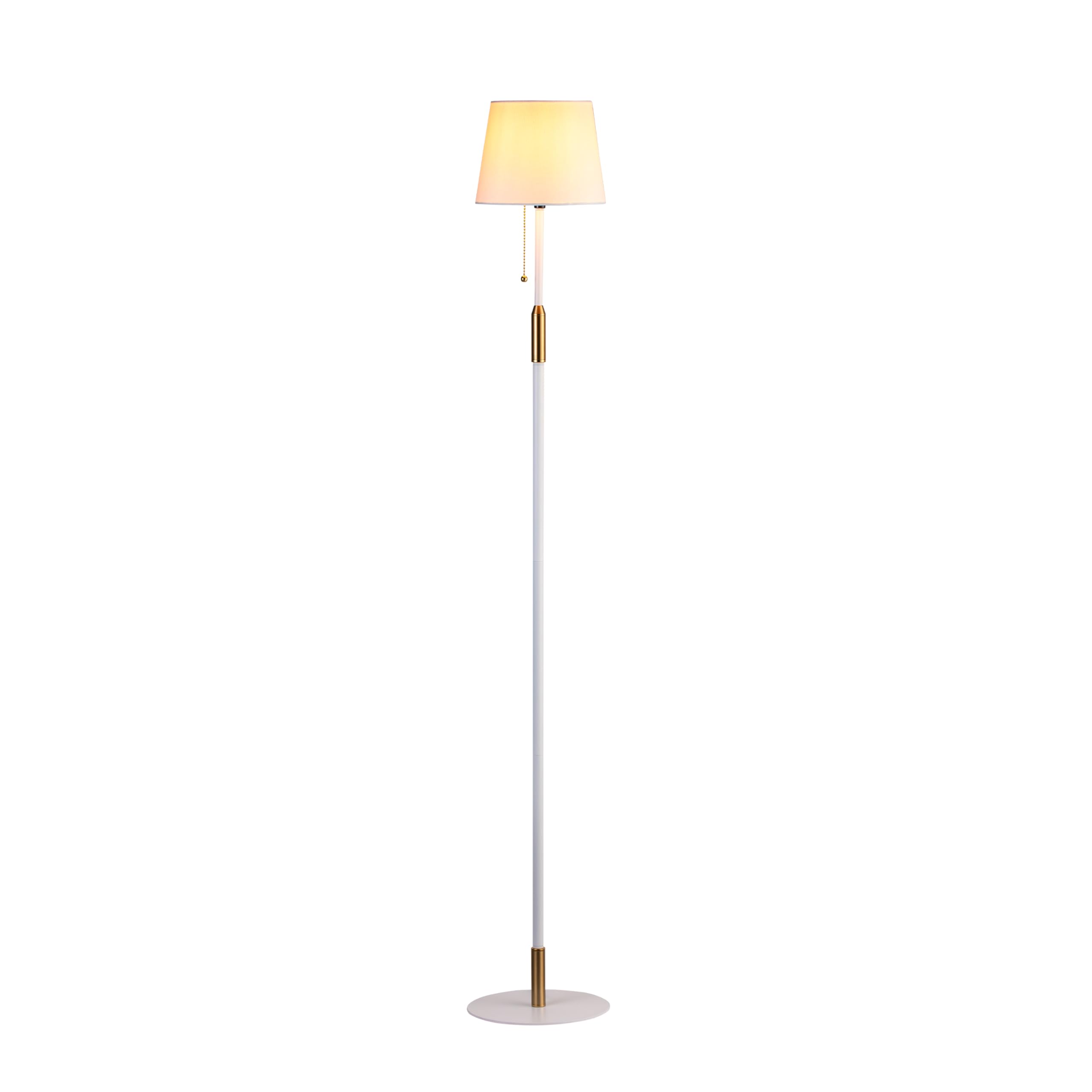 O'Bright Velum Floor Lamp - Elegant Linen Shade, Pull Chain Switch, Luxury Gold Handle, Modern Minimalist Design - Perfect for Living Room, Bedroom, Office - White