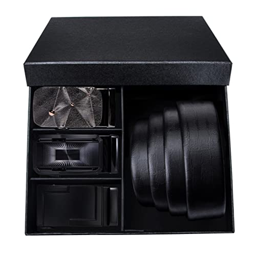 Men's Belt Genuine Leather Strap Fashion Alloy Automatic Buckle Waist for Pants Gift Box Set (Color : As Shown, Size : 120cm) (As Shown 150cm)