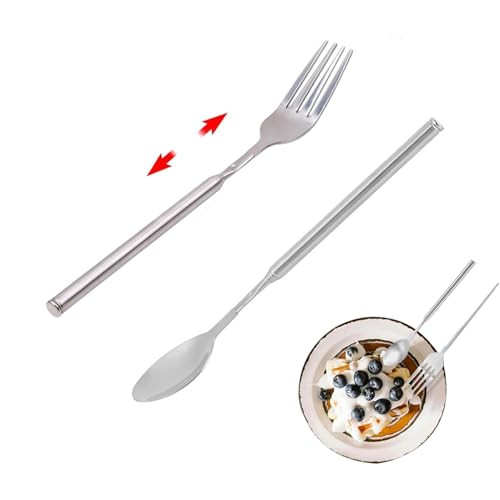2 Pièces de Couverts Extensibles - Cuillère et Fourchette Télescopique Inox - Ustensiles Réglables - Parfait Pour BBQ, Pique-Nique & Réceptions