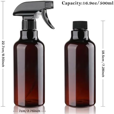 Plastic Spray Bottles Empty Spray Bottle 16.9oz 2 Pack Heavy Duty Spraying Bottles Mist/Stream Water Bottle for Cleaning Solutions, Plants, Pet, Essential Oils, Hair, Cooking (Amber)