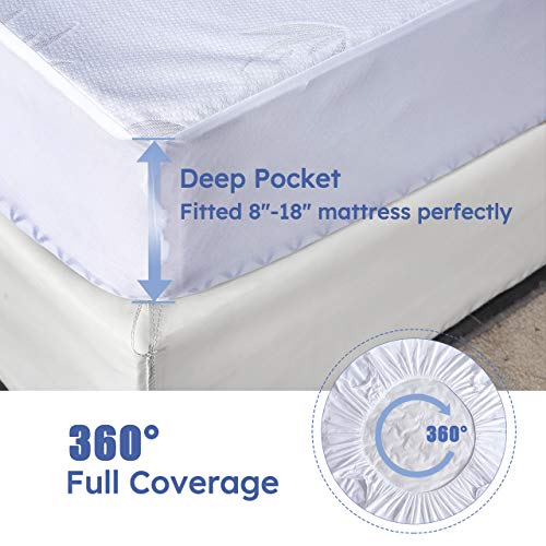 DOWNCOOL Queen Mattress Protector Cover, Ultra Soft Breathable Fitted Bamboo Mattress Protector