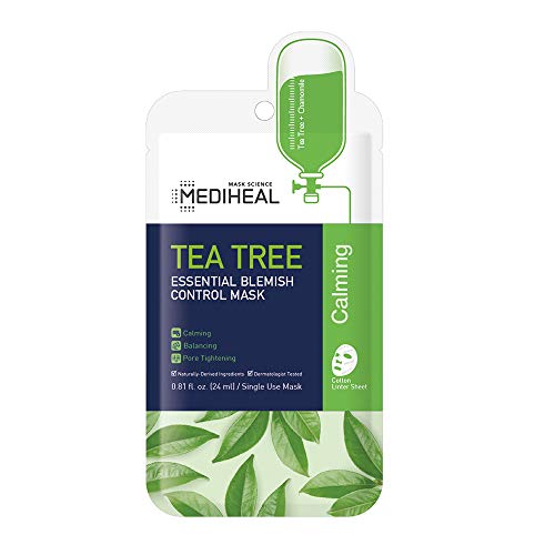Mediheal Official [Korea's No 1 Sheet Mask] - Tea Tree Essential Blemish - Soothing & Sebum Control Mask Pack for Sensitive Oily Skin(10 Masks)