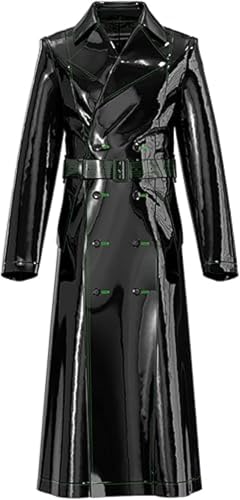 Fancyd Trench-coat en PVC noir pour femme - Manteau long en vinyle brillant, veste en PVC brillant pour femme, Noir , M