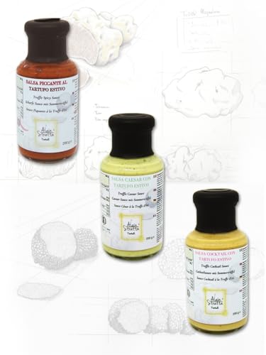 Kit de 3 salsas de trufa: 1 César, 1 Picante (51% Chile de Calabria) 1 Cóctel + Mostaza de trufa de regalo