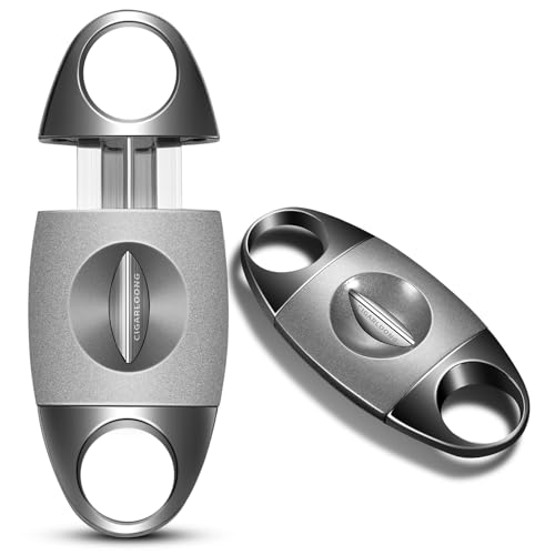 Demcigar Cigarrskärare V slipad rostfritt stål skarpt blad giljotin inomhus utomhusbruk (svart silver)