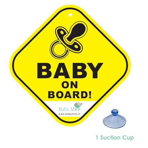 Image of BabyMoo Pacifire and Tiny Safety Sign for Car with Vacuum Suction Cup Clip Yellow -Weatherproof Car Decal-Adorable Design for Maximum Attention-Enhance Road Visibility-Easy to Apply and Residue