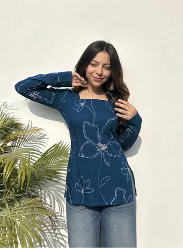 Image of ANNI Designer Cotton Short Kurti for Women | Stylish Kurti | Short Kurti Top | Casual Kurta for Women | Comfortable Cotton Kurtis for Womens