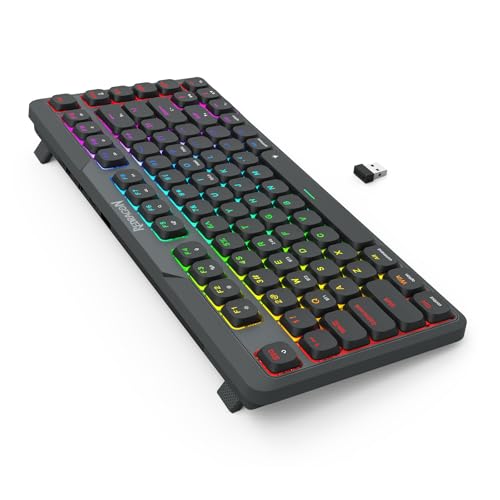 K706 PRO 75% tastiera wireless Gasket RGB gaming, 3 modalità, 82 tasti, tastiera meccanica compatta con scheda ultra piatta, interruttore rosso lineare piatto e sistema Dual Win/MAC - Tastiera gaming - Immagine 7