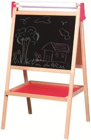Lelin 0003993 2 in 1 Children's Drawing Board-Slated Board & Whiteboard with Paper Roll, Eraser & Pack of Chalks, Multicoloured