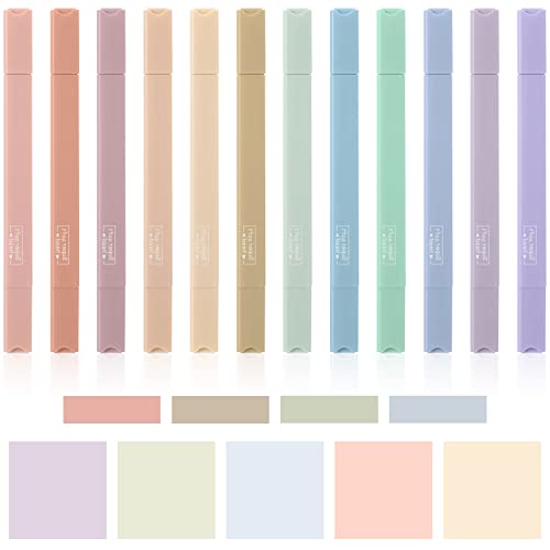 12 Pcs Aesthetic Cute Highlighters with Sticky Note and Pencil Pouch, Dual Tip Pastel Highlighter No Bleed Cute Markers Mild Assorted Colored Highlighter Supplies for Journal Note School Office