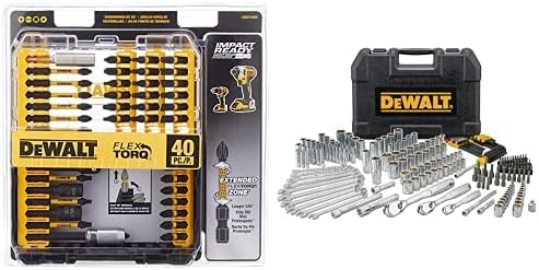 DEWALT Mechanics Tool Set, 1/4" & 3/8" & 1/2" Drive, SAE/Metric, 205-piece (DWMT81534) and Screwdriver Bit Set, Impact Ready, FlexTorq, 40-Piece (DWA2T40IR)