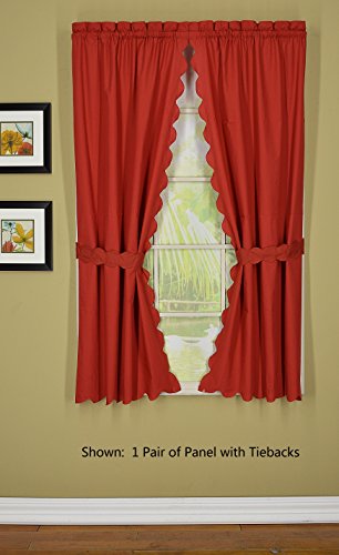 Today's Curtain Orleans 63" Panel Pair with Tiebacks Tambour Scallop Edge Curtain, Brick Red, 60" W x L (Pack of 1) - Image 2
