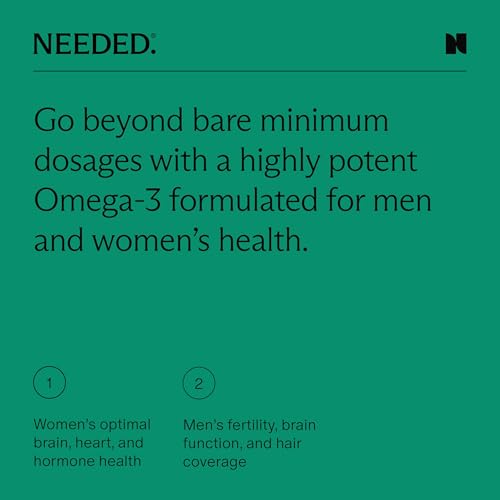 Image of Needed. Prenatal Omega-3 - High Potency Dose of Sustainably Sourced Fish Oil, Lemon Zest Scented, 1000mg DHA, 1000mg EPA, Encased in a Gelatin-Free, Plant-Based Softgel Shell, 30-Day Supply | High Potency Dose of Sustainably Sourced Fish Oil, Encased in a Gelatin-Free, Plant-Based Softgel Shell, 30-Day Supply
