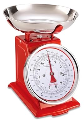 Foto di TERRAILLON - Bilancia da cucina vintage - Tara manuale, quadrante grande e vaschetta da 1 litro, capacità 5 kg - Modello 'Tradition 500' rosso