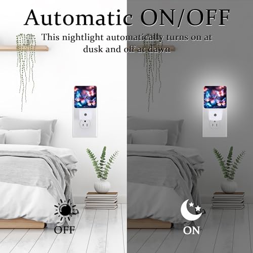 Image of Blue Butterfly Night Light, Plug-into Wall Glitter Nightlight Lamp with Dusk to Dawn Sensor, Led Lamp 0.5W Energy Efficient for Boys Girls Adults Home Decor