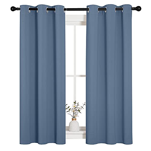 Image of NICETOWN Kitchen Curtains with Grommet Top, Privacy & Room Darkening Thermal Insulated Draperies for Boys Bedroom, Nursery (Stone Blue, 34 inch Wide by 54 inch Long, Set of 2)
