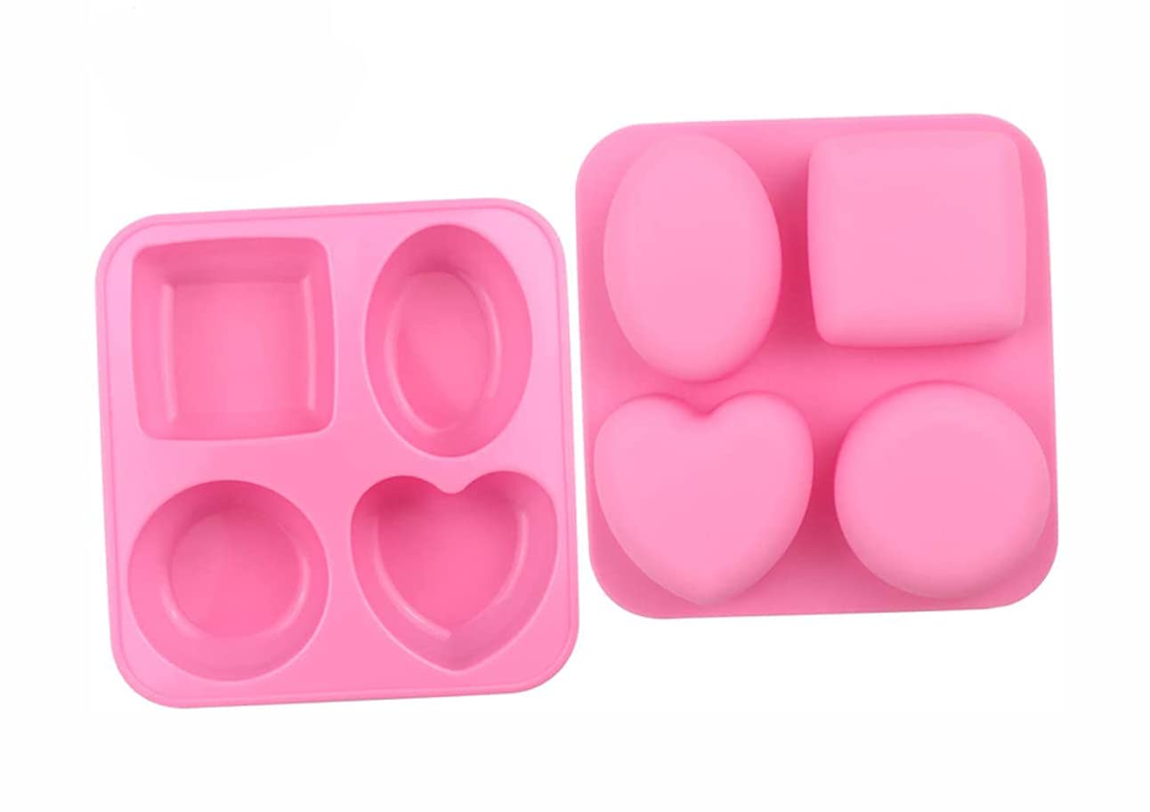 RKPM HOMES 4 Cavity Different Basic Plain Square Heart Oval Round Soap Bar Silicone Mold Candle Making for Homemade (Pack of 1 Mold) Size 17.5 x 16.5 x 3.6 cm-image-14