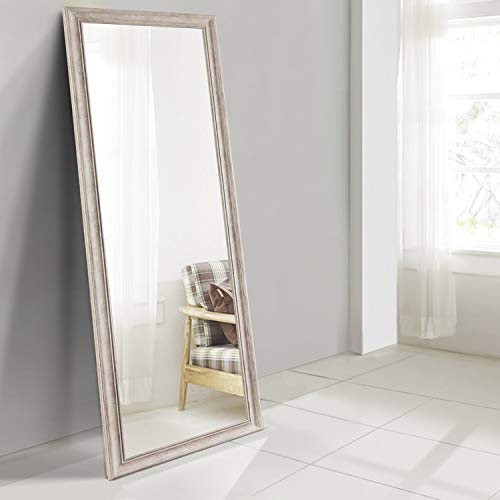 Image of NeuType Full Length White Polystyrene Frame Hanging Floor Mirror with Standing Holder Bedroom /Locker Room