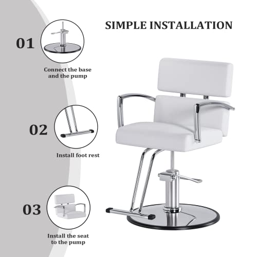 Omysalon Salon Chair Heavy Duty For Stylist, Barber Chair White 360 Degree Swivel, Hydraulic Pump For Hair Cutting, Beauty Spa Styling Hairdressing Tattoo Equipment #TOP6