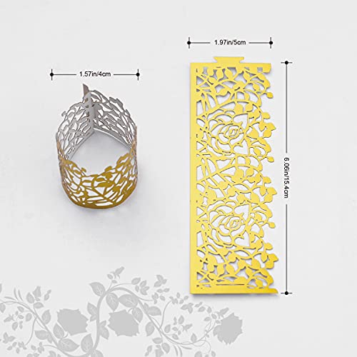 Lekoch 50Pcs Disposable Rose Flower Paper Napkin Rings,Leaf Vine Serviette Rings For Table Decoration,Wedding,Party (Rose Flower-Gold) #TOP1