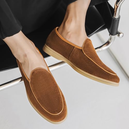 Men's Suede Leather Slip On Penny Loafers Fashion Casual Smoking Driving Moccasins Dress Shoes British Retro Tuxedo Formal Shoes for Prom Wedding Business4