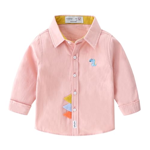 Toddler Kids Long Sleeve Cute Button Down Shirts Loose Comfy Cotton Lapel Casual Tops for Boys and Girls 1-8 Years