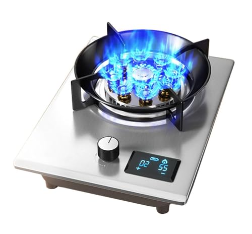 Cuisinière À Gaz 32 Cm, Cuisinière À Gaz 1 Brûleur, Brûleur Wok À Anneau De Feu 7,2 KW À 9 Cavités, Dessus En Verre Trempé Noir Avec Protection...