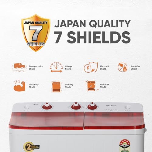Image of SHARP 7 kg, 5 star with E-Spin Pulsator,Semi-Automatic Top Loading Washing Machine, 1300 RPM (ES-SD70NB-PR, Ruby Red, Pure Wave)