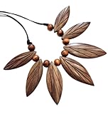 Swimmi Collar de madera natural Sono para mujer, ajustable de 45 a 71 cm, cordón encerado, collar tribal bohemio