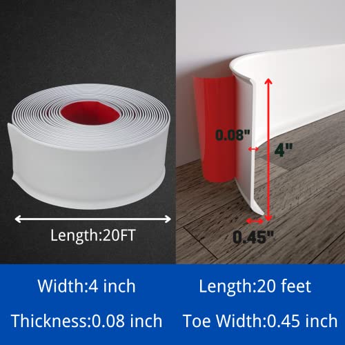 Coukiu Flexible Baseboard Molding Trim, 4 Inch X 20 Feet Self-Adhesive Vinyl Wall Base Cove Base, Peel And Stick Rubber Wall Base Moulding Trim( White) #TOP1