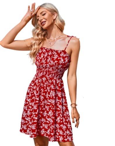 Oubaiyi Vestido Corto de Verano para Mujer Espalda Descubierta Tirantes Finos Corto de Playa Vestido sin mangas suelto vestido B,M Cover