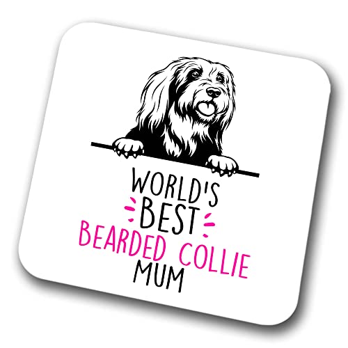 Bearded Collie World's Best Mum Coaster Dog Mum Bearded Collie Mum Friend Funny Gift per compleanno Natale, Bearded Collie Coaster