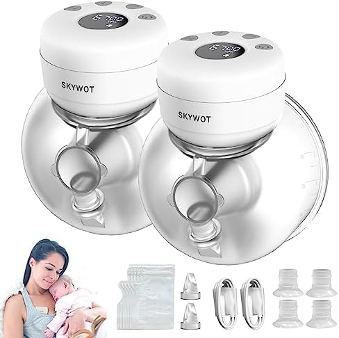 SKYWOT S21 Wearable Breast Pump Hands Free,Portable Hands Free Breast Pump for Breastfeeding,Electric Portable Wireless Breast Pumps,2 Modes & 9 Levels,Double Milk Pumping 21/24mm Flange,2 Pack
